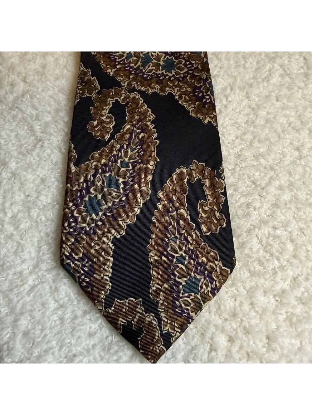 Christian Dior Monsieur Men’s Silk Tie Paisley Floral Black Brown 58” Vintage